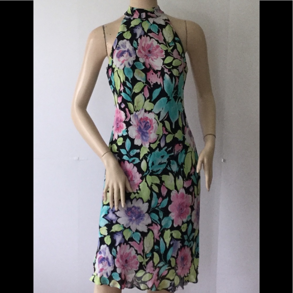Evan Picone Halter Neck Floral Dress (Size 8)
